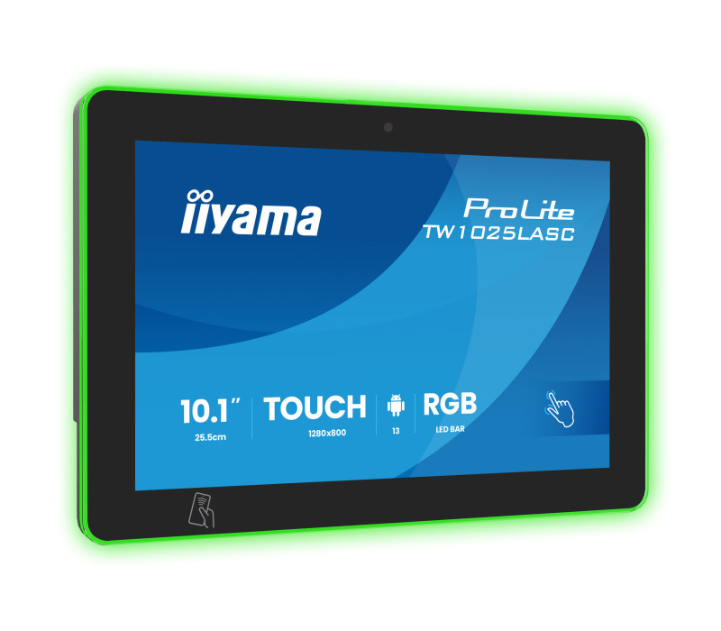 Dotykový monitor iiyama TW1025LASC-B3PNR 10" Android 16, POE, NFC/RFID, LED RGB, iiSignage², kamera, mikrofón, reproduktory