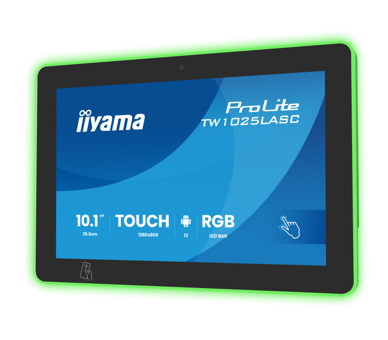 Dotykový monitor iiyama TW1025LASC-B3PNR 10" Android 16, POE, NFC/RFID, LED RGB, iiSignage², kamera, mikrofón, reproduktory