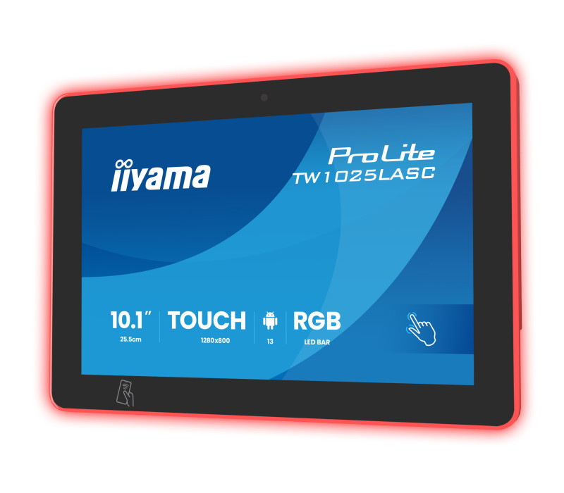 Dotykový monitor iiyama TW1025LASC-B3PNR 10" Android 16, POE, NFC/RFID, LED RGB, iiSignage², kamera, mikrofón, reproduktory