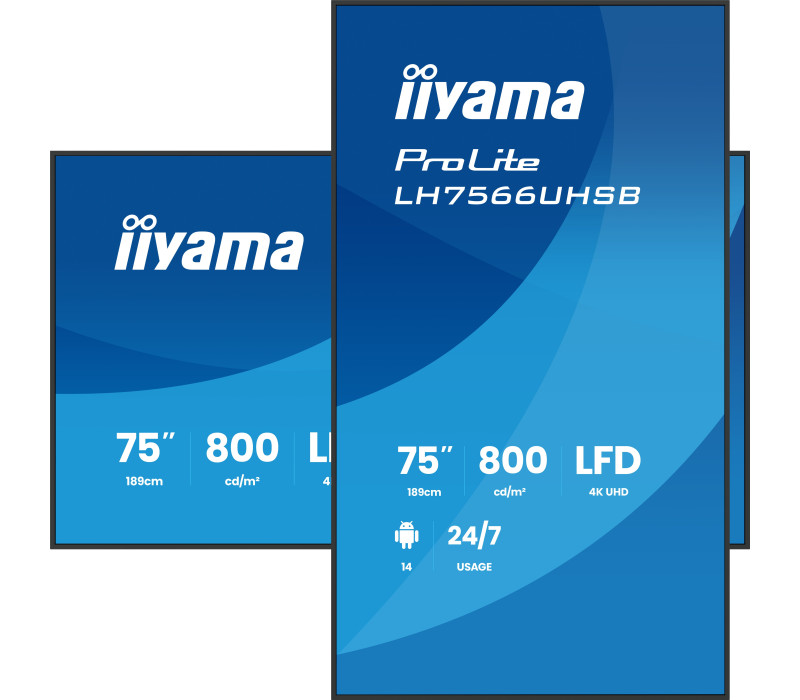 Digitálna reklama iiyama LH7566UHSB-B1AG 75" 4K UHD 800 cd/m² iiSignage², iiControl, iiShare, 24/7, Wi-Fi, Android 14