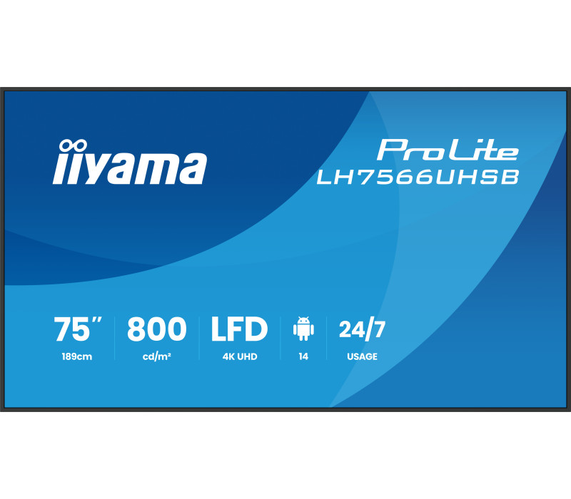 Digitálna reklama iiyama LH7566UHSB-B1AG 75" 4K UHD 800 cd/m² iiSignage², iiControl, iiShare, 24/7, Wi-Fi, Android 14