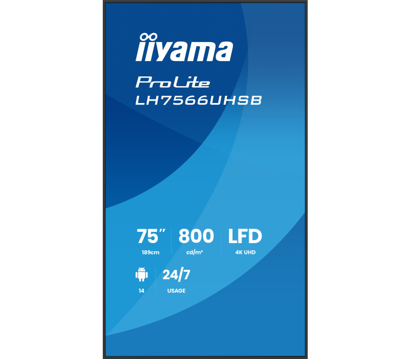 Digitálna reklama iiyama LH7566UHSB-B1AG 75" 4K UHD 800 cd/m² iiSignage², iiControl, iiShare, 24/7, Wi-Fi, Android 14