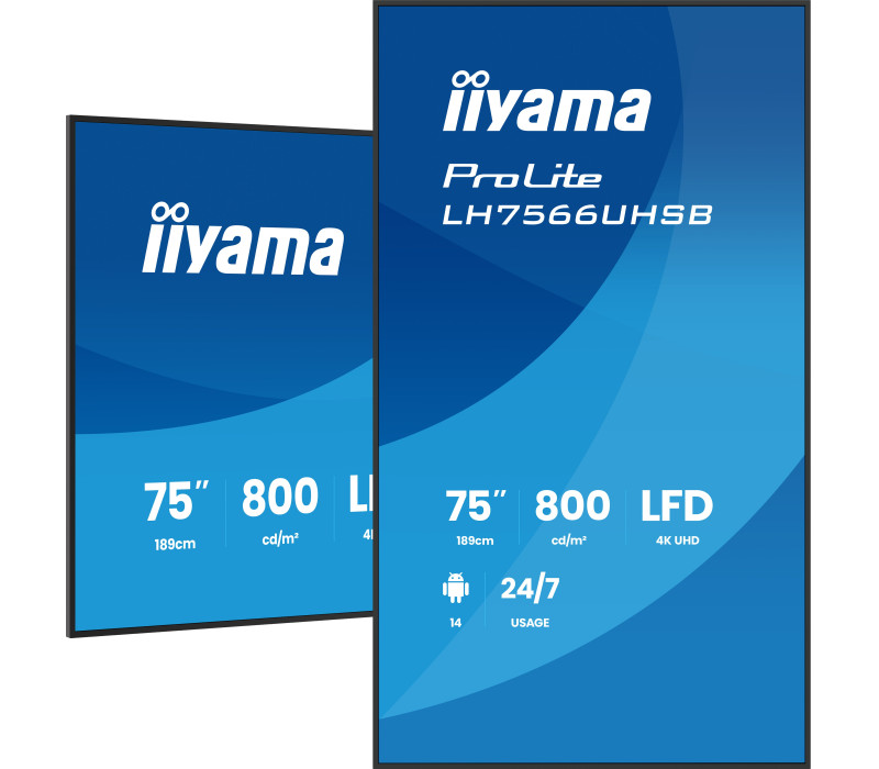 Digitálna reklama iiyama LH7566UHSB-B1AG 75" 4K UHD 800 cd/m² iiSignage², iiControl, iiShare, 24/7, Wi-Fi, Android 14