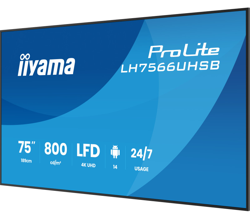 Digitálna reklama iiyama LH7566UHSB-B1AG 75" 4K UHD 800 cd/m² iiSignage², iiControl, iiShare, 24/7, Wi-Fi, Android 14