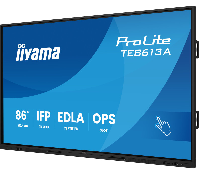 Interaktívny monitor iiyama 86" TE8613A-B3AG 4K IPS LED, Android 14+EDLA, iiShare, DMS, WiFi 6E, USB-C, NFC, PureTouch-IR+