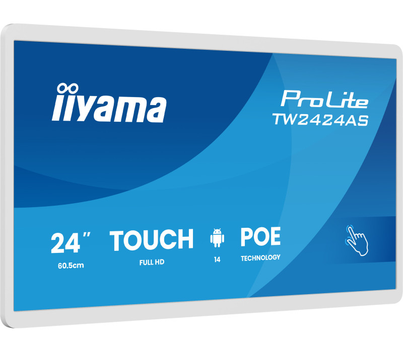 Biely interaktívny monitor iiyama 24" TW2424AS-W3P FHD, Android 14 s GMS, Wi-Fi, LAN, PoE, iiSignage², 24/7