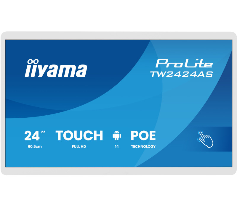 Biely interaktívny monitor iiyama 24" TW2424AS-W3P FHD, Android 14 s GMS, Wi-Fi, LAN, PoE, iiSignage², 24/7