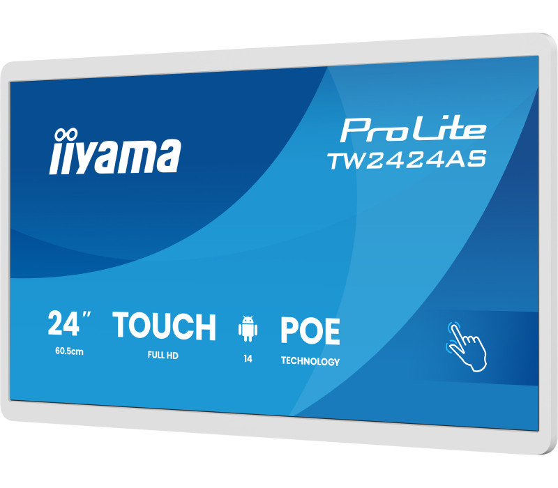 Biely interaktívny monitor iiyama 24" TW2424AS-W3P FHD, Android 14 s GMS, Wi-Fi, LAN, PoE, iiSignage², 24/7