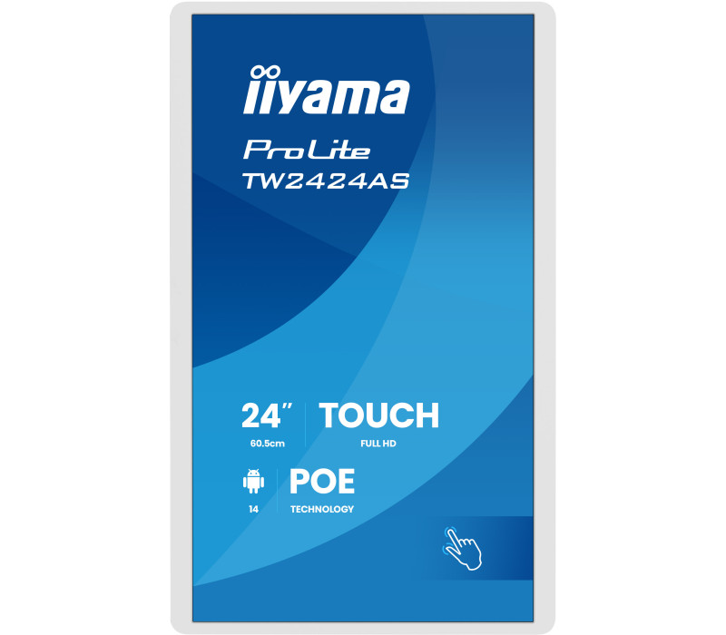 Biely interaktívny monitor iiyama 24" TW2424AS-W3P FHD, Android 14 s GMS, Wi-Fi, LAN, PoE, iiSignage², 24/7